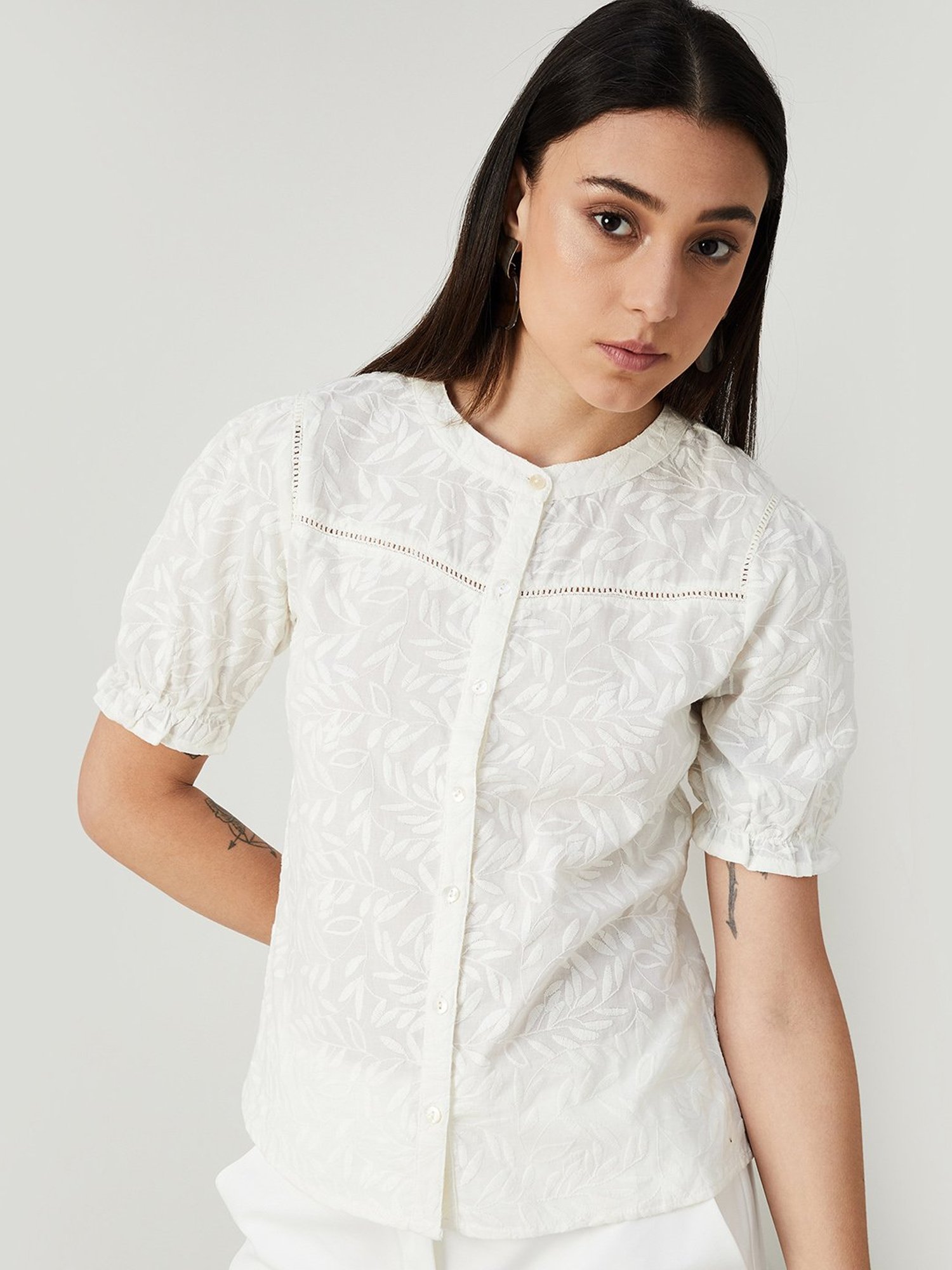 Code by Lifestyle Off White Cotton Printed Top