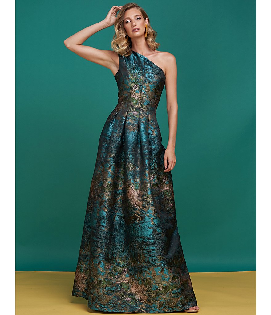 Jkara Chiffon Popover Beaded V-Neck 3/4 Capelet Sleeve Gown