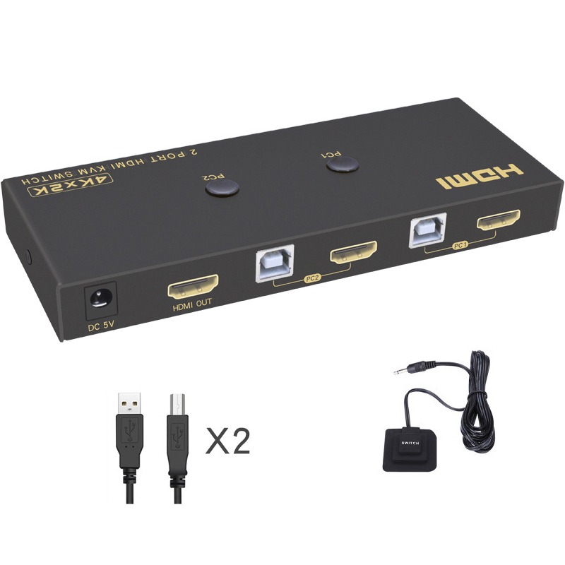 2 Ports  HDMI KVM Switch 4K*2K@60Hz 2 In 1 Out HDMI Supports Hotkey Switch Wire Control HDMI Monitor Keyboard &Mouse & Video USB 2.0 Devices Share