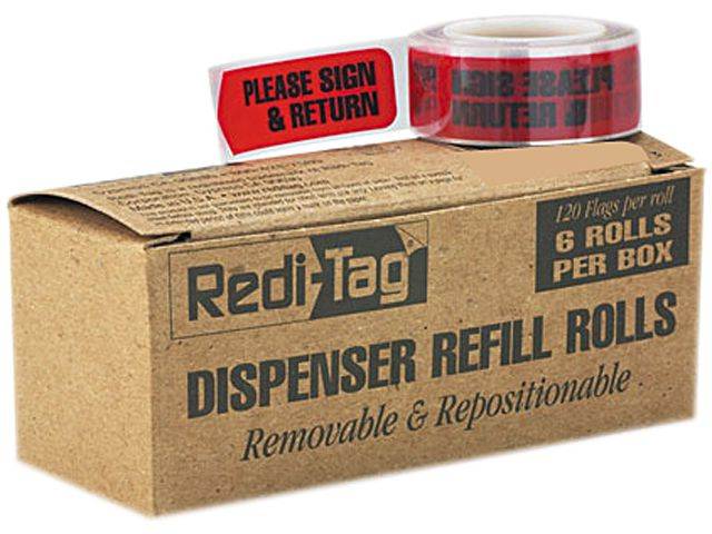 Redi-Tag 91037 Message Arrow Flag Refills, "Please Sign & Return", Red, 6 Rolls of 120 Flags