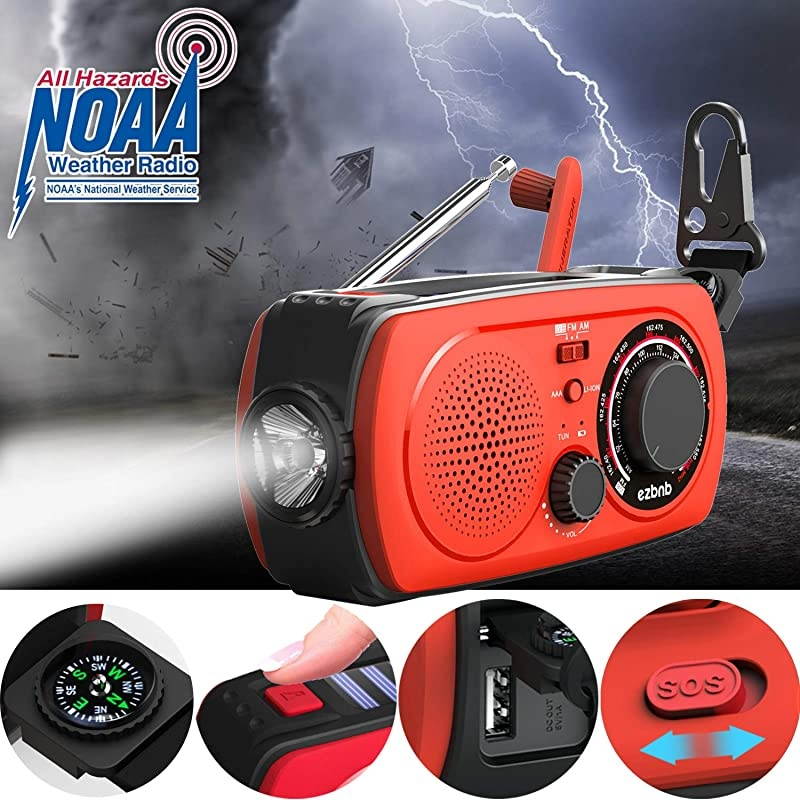 Upgraded Version Emergency Solar Hand Crank Radio Portable AMFM NOAA Weather Radio for Outdoor Household Emergency Device LED Flashlight 2200mAh Power Bank Compass SOS Alarm