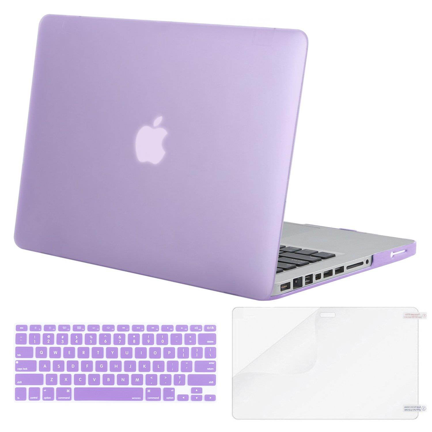 MOSISO Plastic Hard Shell Case & Keyboard Cover & Screen Protector Only Compatible Old MacBook Pro 13 Inch (A1278 CD-ROM), Release Early 2012/2011/2010/2009/2008, Light Purple