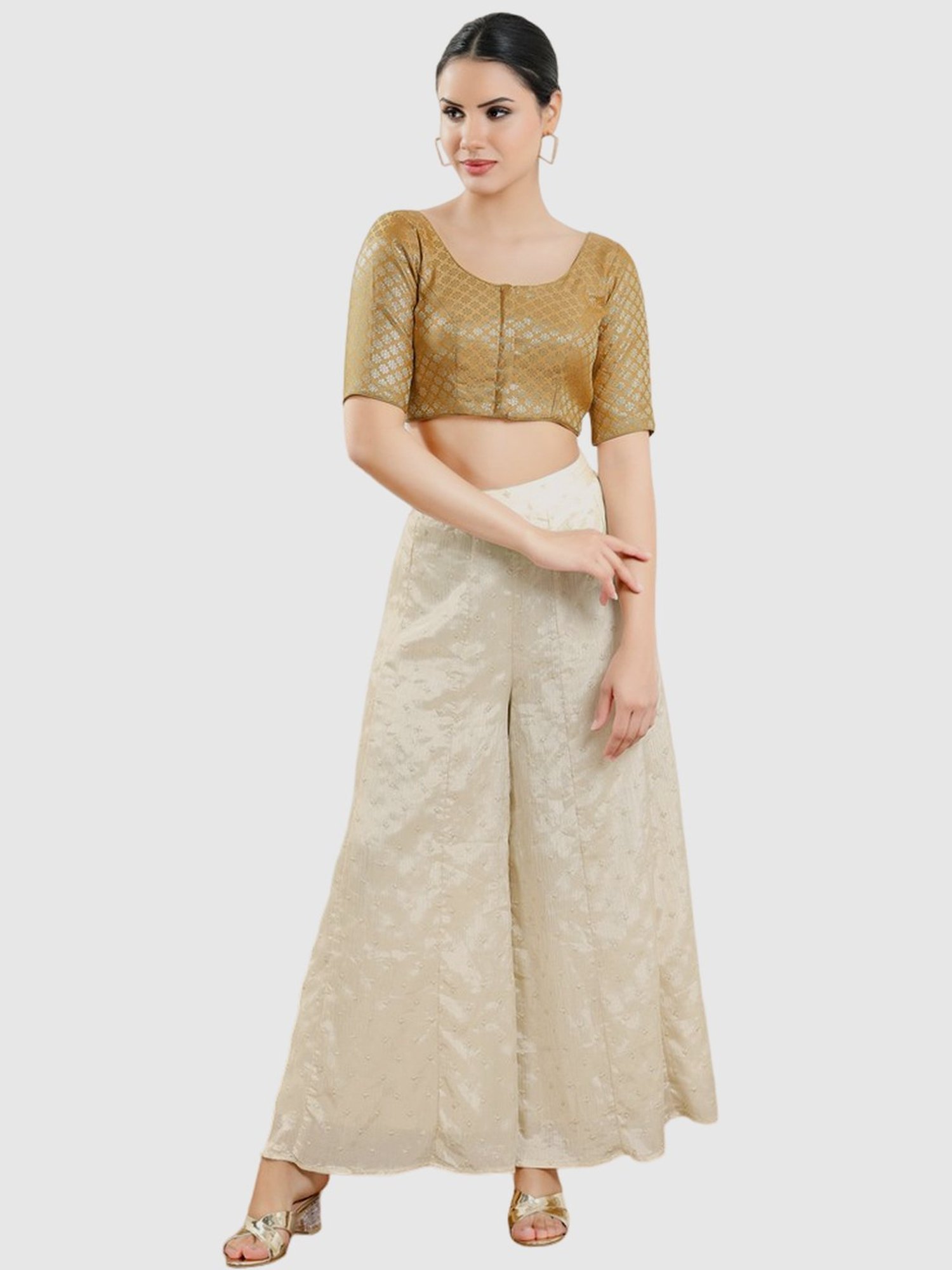 Salwar Studio Beige Woven Pattern Blouse