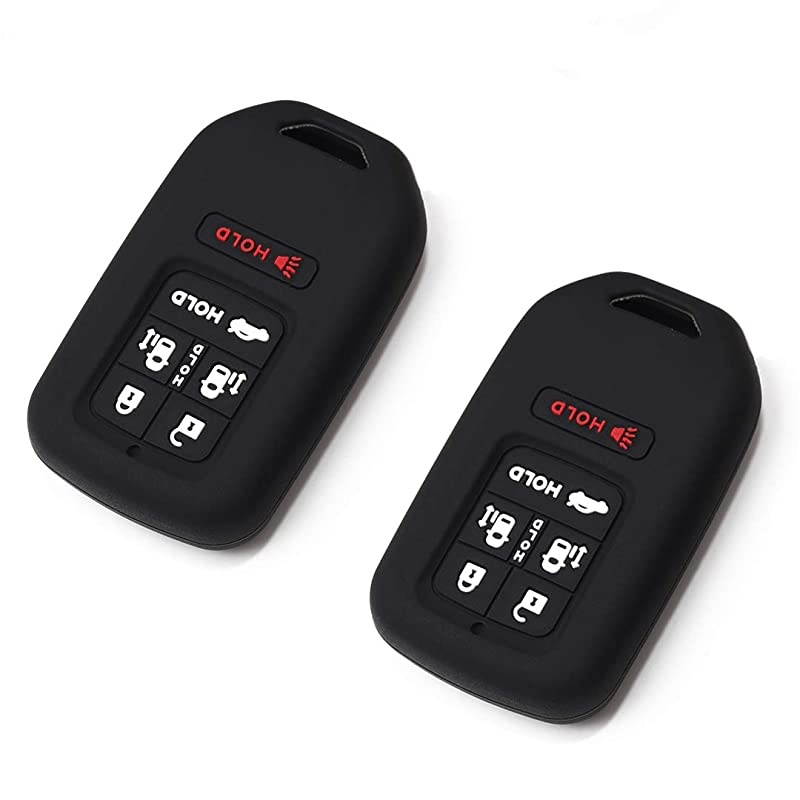 of 2 Black Black Remote Key Silicone Fob Cover Case Protector Skin Fits 2014 2015 2016 2017 Honda Odyssey EXL 6Button