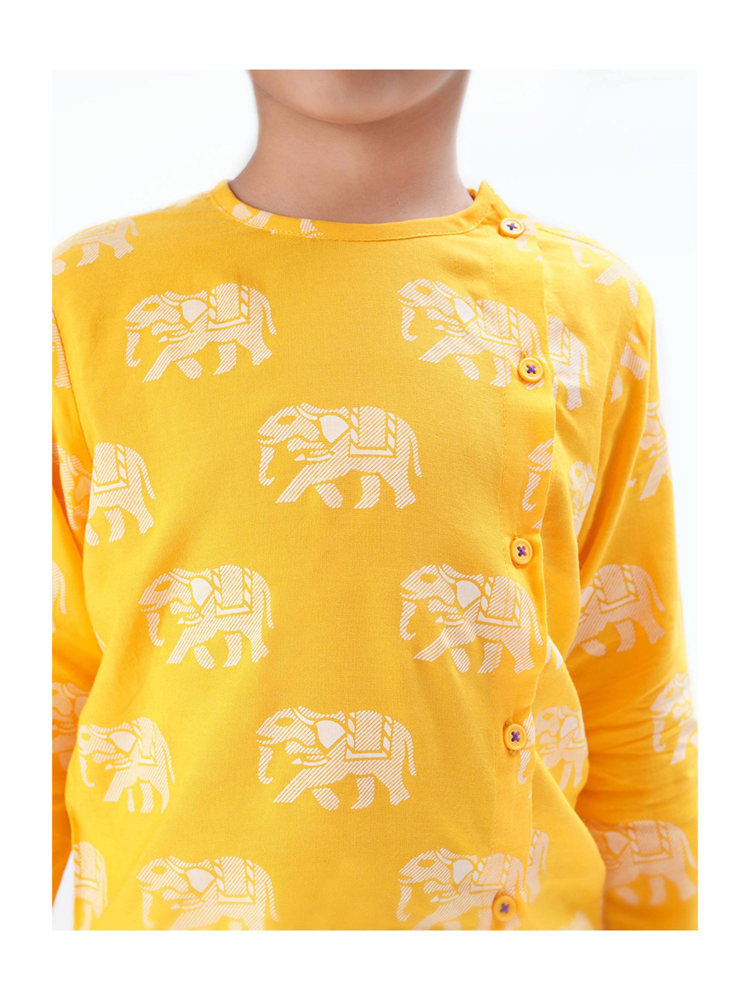 Lil Drama Kids Yellow & Purple Printed Full Sleeves Kurta with Dhoti