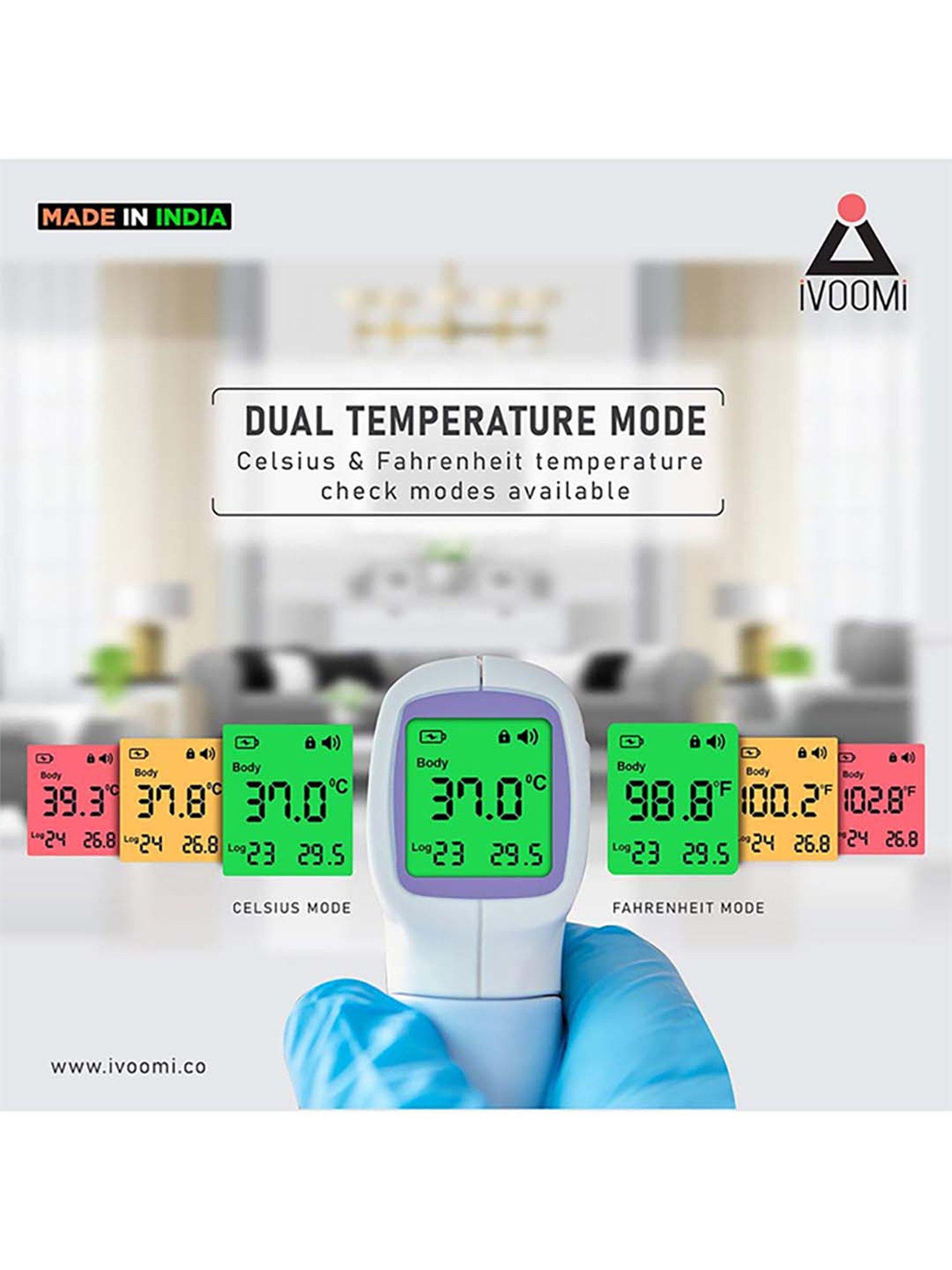 iVooMi Digital Infrared Non Contact Infrared Thermometer (White)