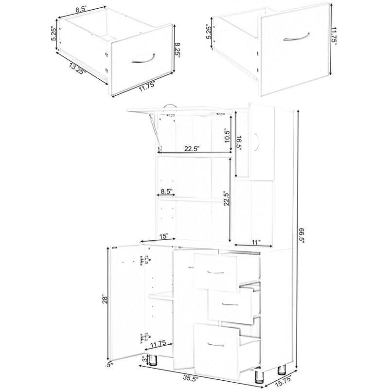 Basicwise Kitchen Pantry Storage Cabinetwith Doors and Shelves, White
