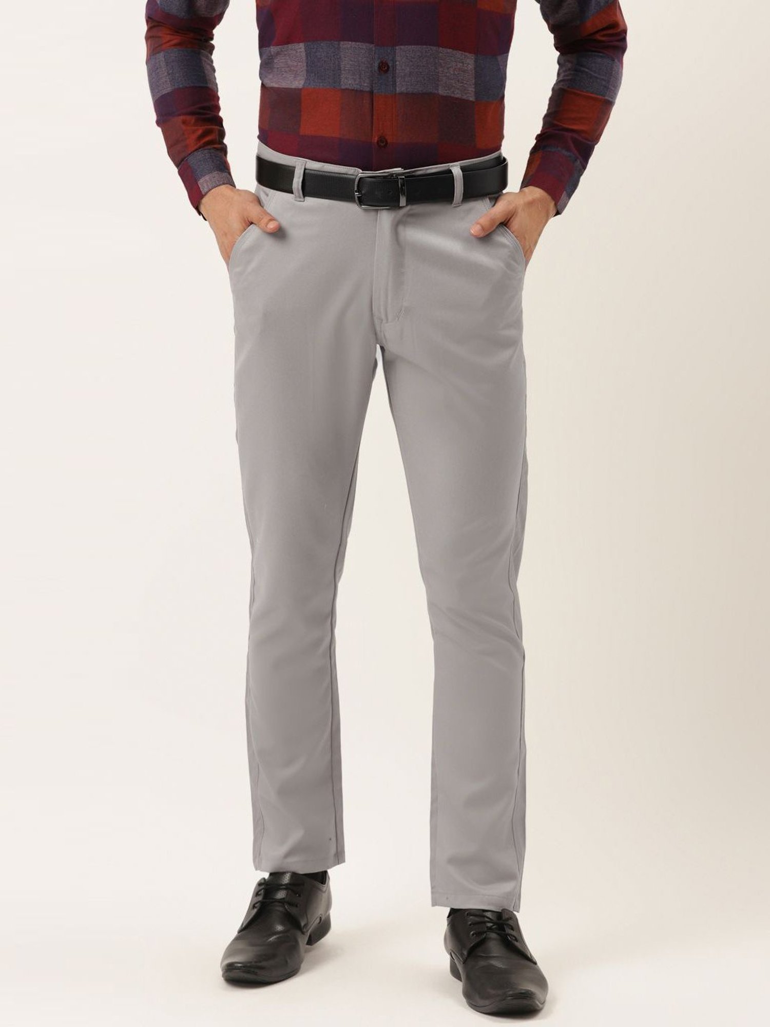 Jainish Grey Cotton Regular Fit Trousers