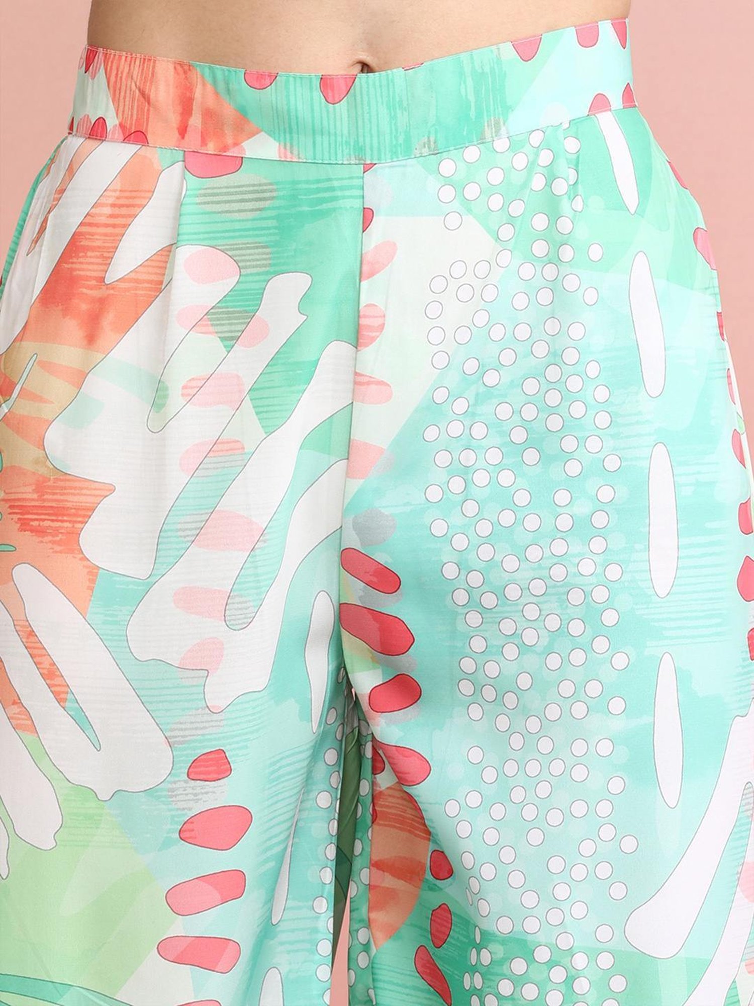 Indo Era Green Printed Shirt Palazzo Set