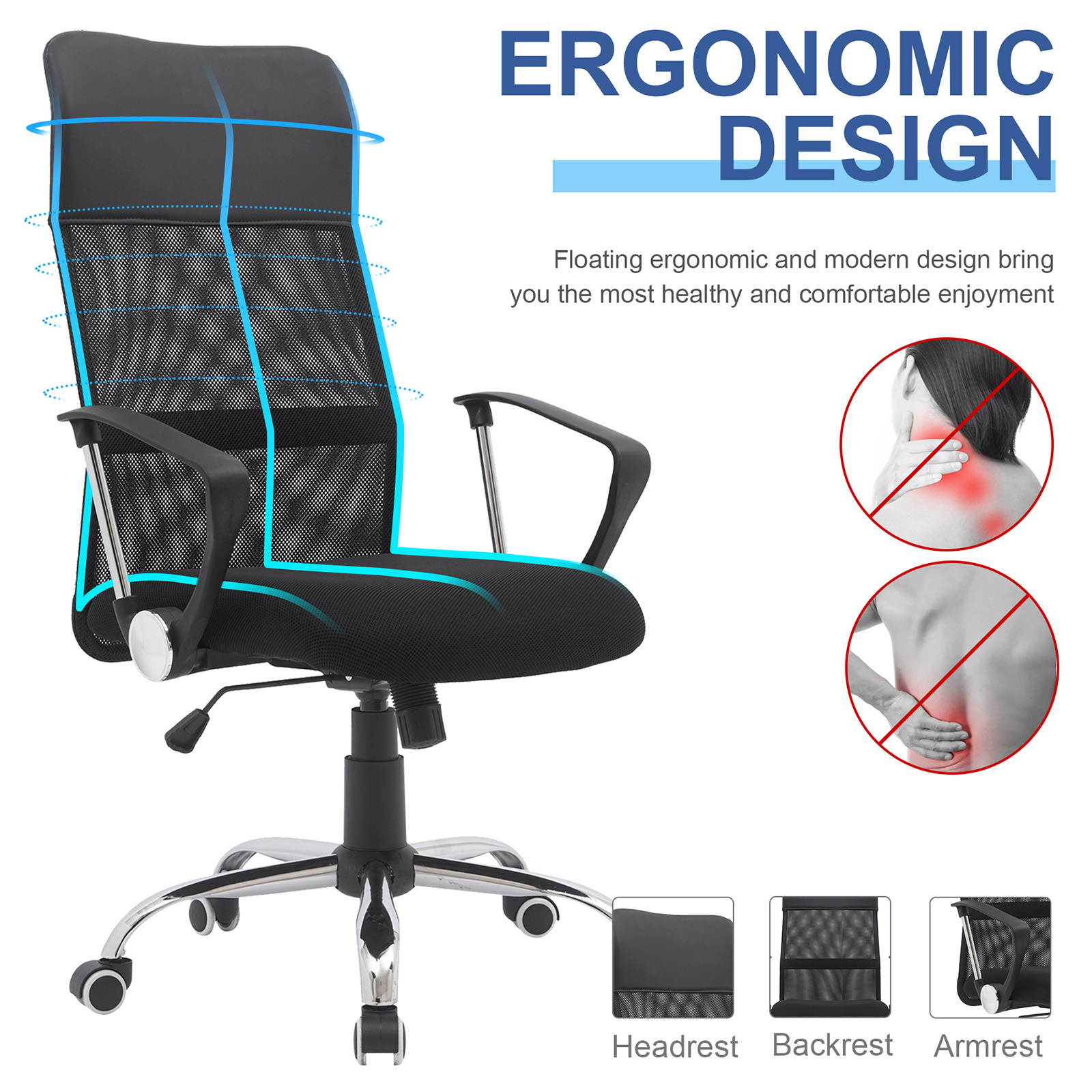 YOUTHUP Office Chair Ergonomic Desk Chair Mesh Computer Chair Mid Back Mesh Home Office Swivel Chair, Modern Executive Chair with Armrests Lumbar Support