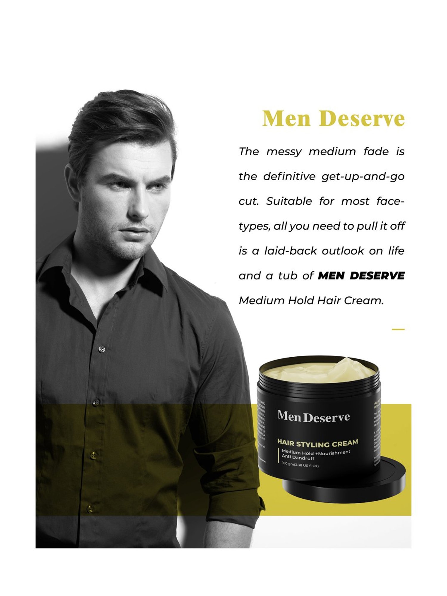 Men Deserve Medium Hold Hair Styling Cream - 100 gm