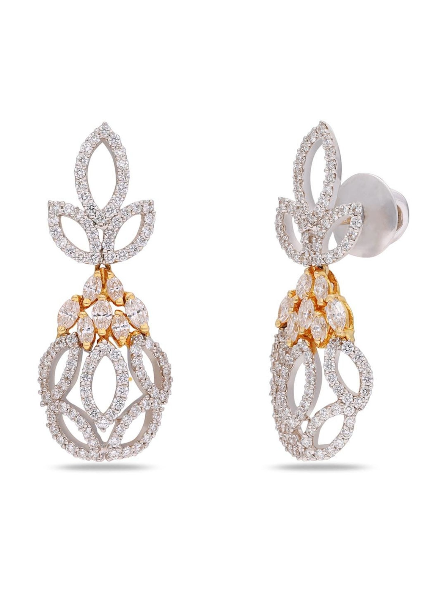 CKC 18k Gold & Diamond Earrings with White Rhodium Polish for Women