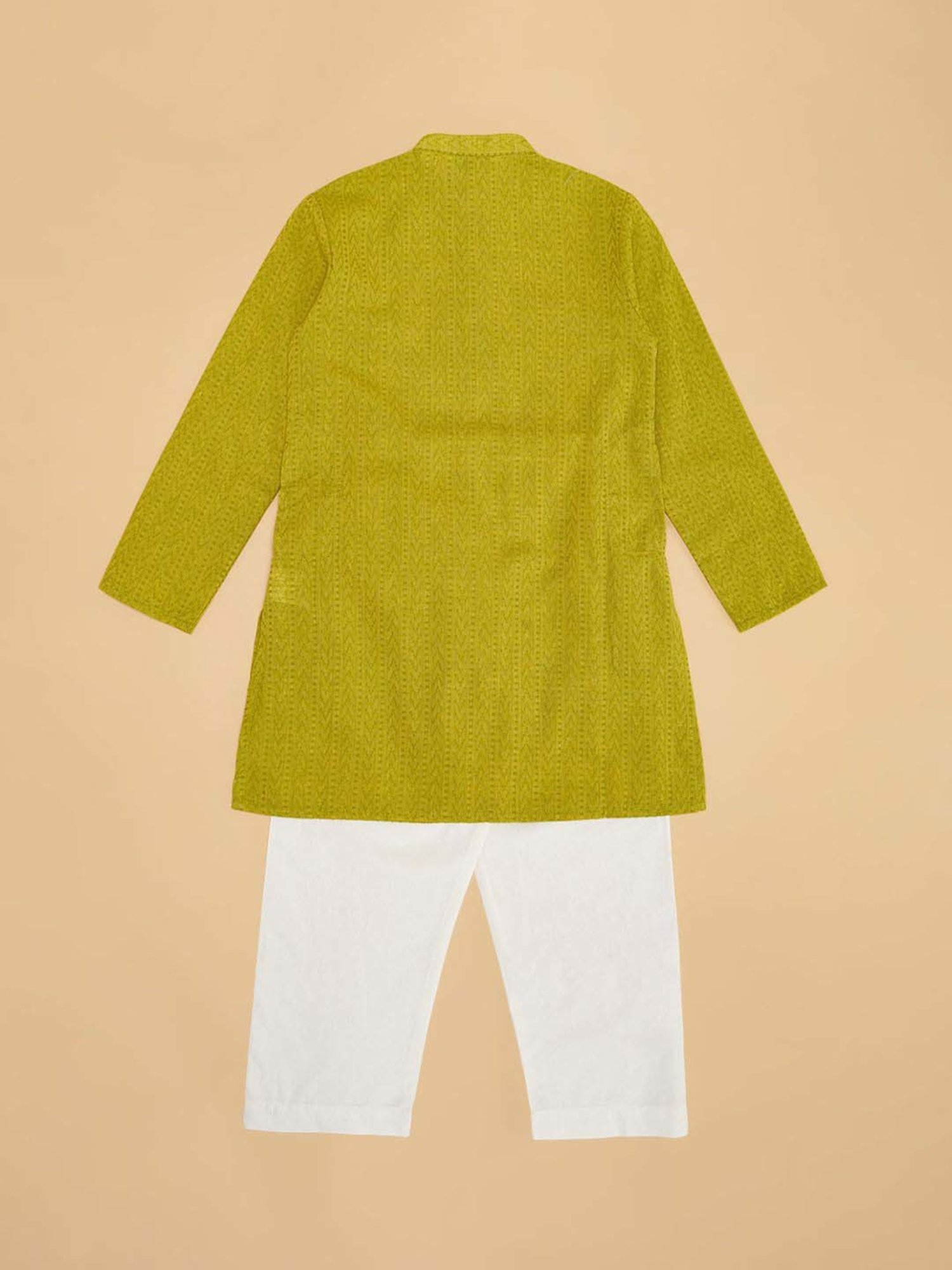 Indus Route by Pantaloons Boys Lime Green Cotton Solid Full Sleeves Kurta Sets