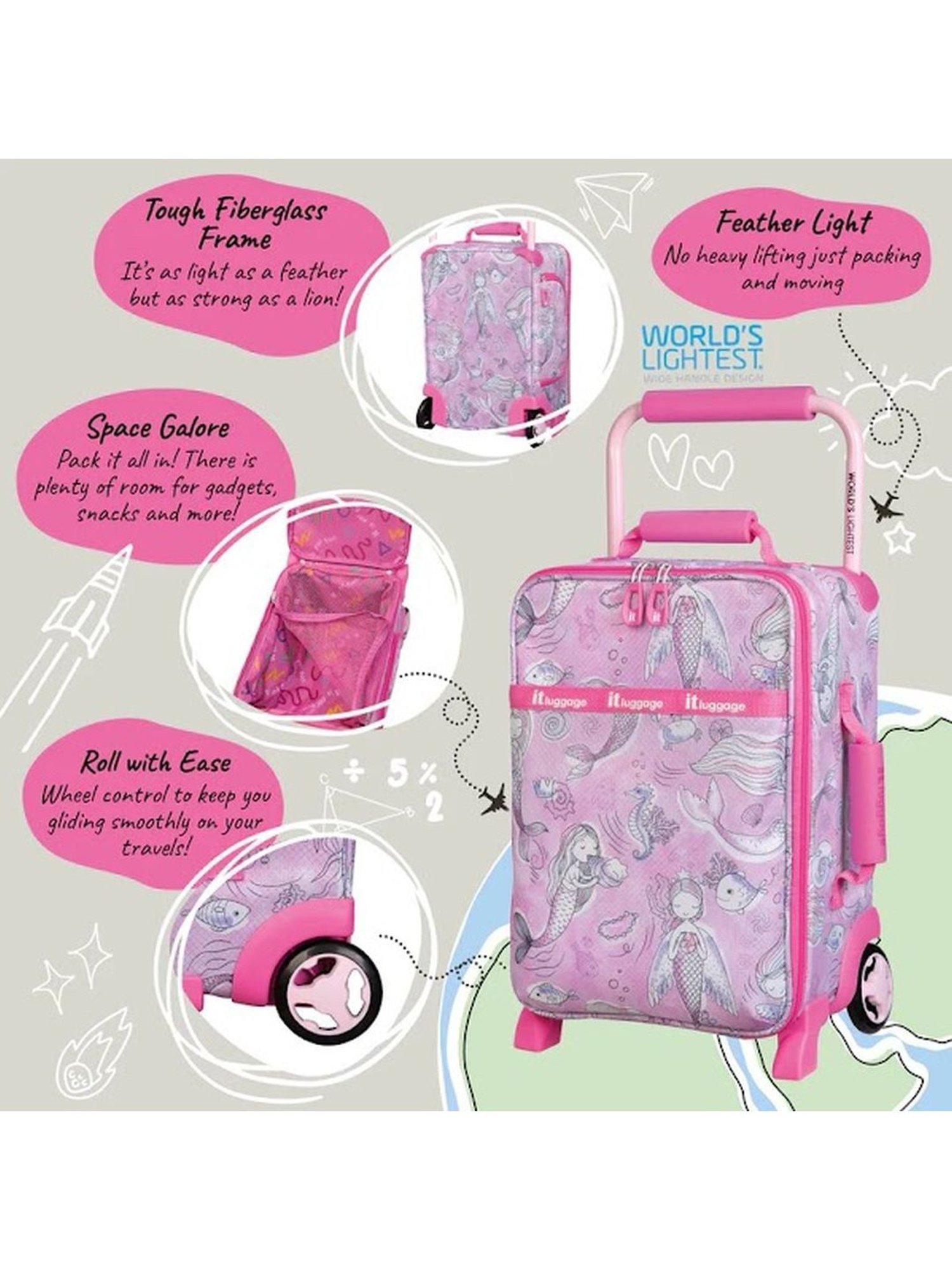 it luggage Curiosity Pink Print Kids Underseater 18 inches Soft Case Trolley Bag