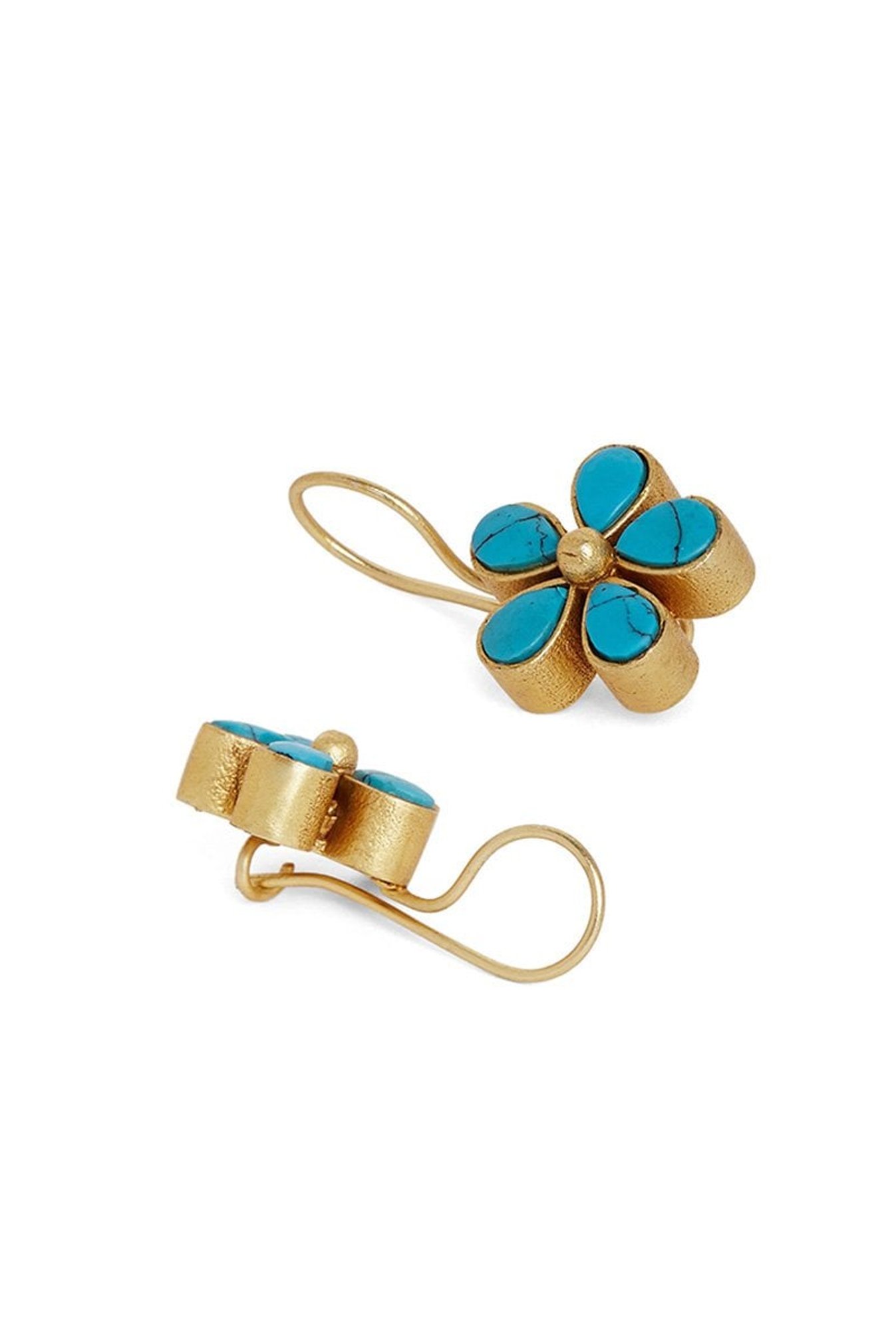 Panash Blue Brass Floral Drop Earrings