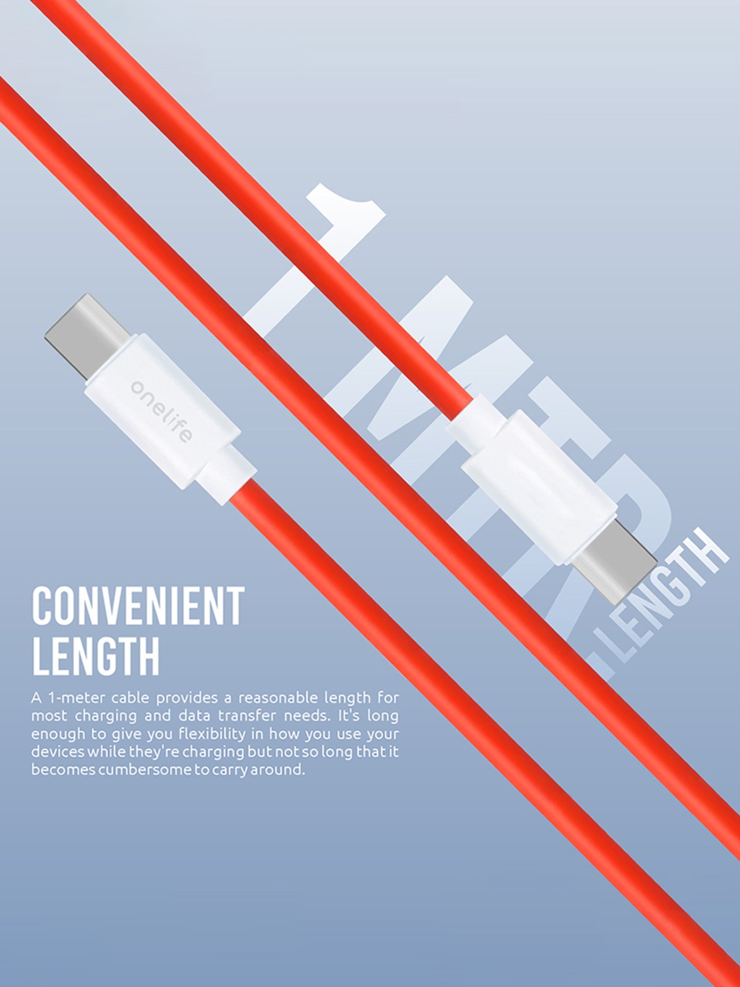 Onelife 10 65 Watt C to C Data Cable with Transfer Speed up to 480 Mbps ( Red)