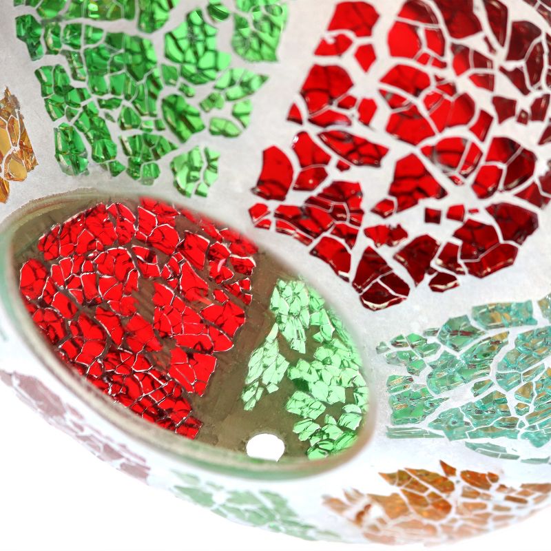 Sunnydaze Outdoor Garden Patio Round Glass with Summery Mosaic Design Hanging Fly-Through Bird Feeder - 6" - Red, Orange, Green, and Light Blue