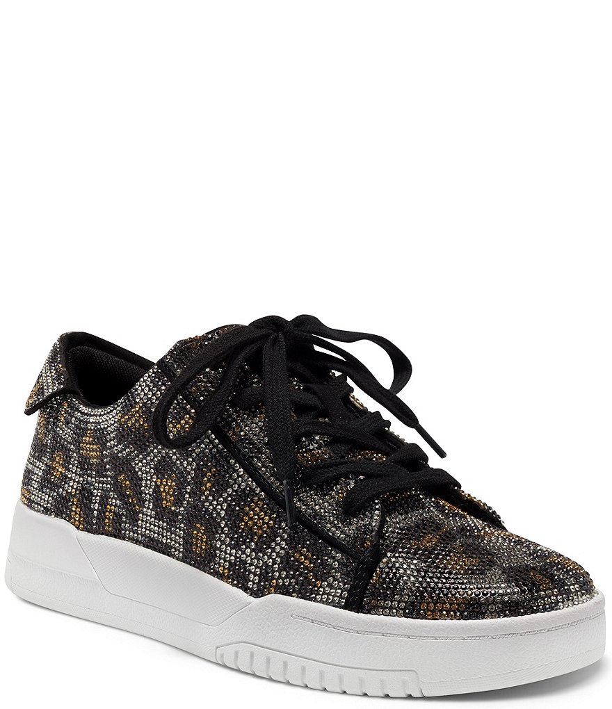 Jessica Simpson Silesta Leopard Print Rhinestone Lace-Up Sneakers