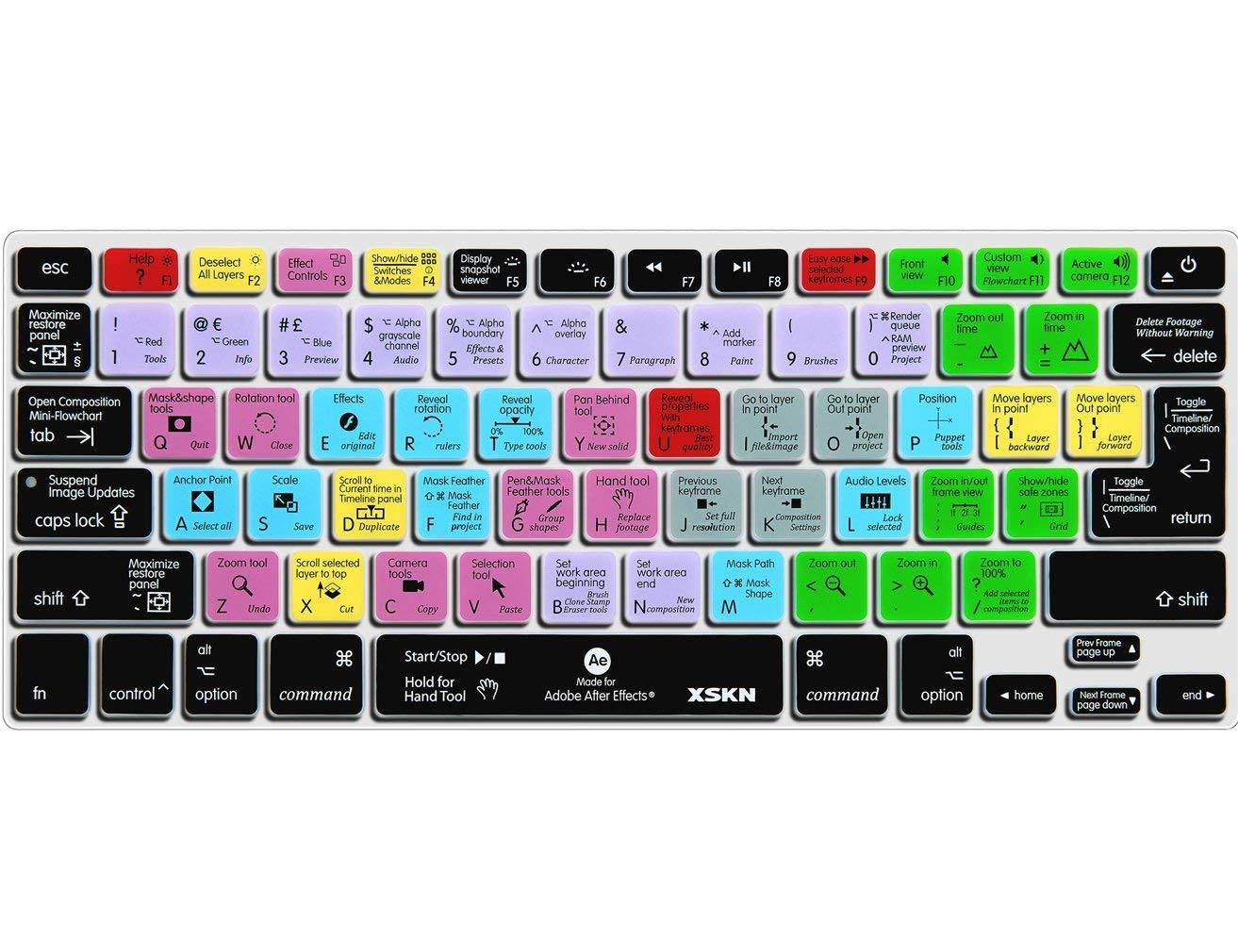 XSKN Macbook Shortcuts Design Series Adobe Hotkey Macbook Hot keys Silicone Laptop Keyboard Skin Cover for Macbook 13" Macbook 13" 15" 17", US&European Layout (After Effects)