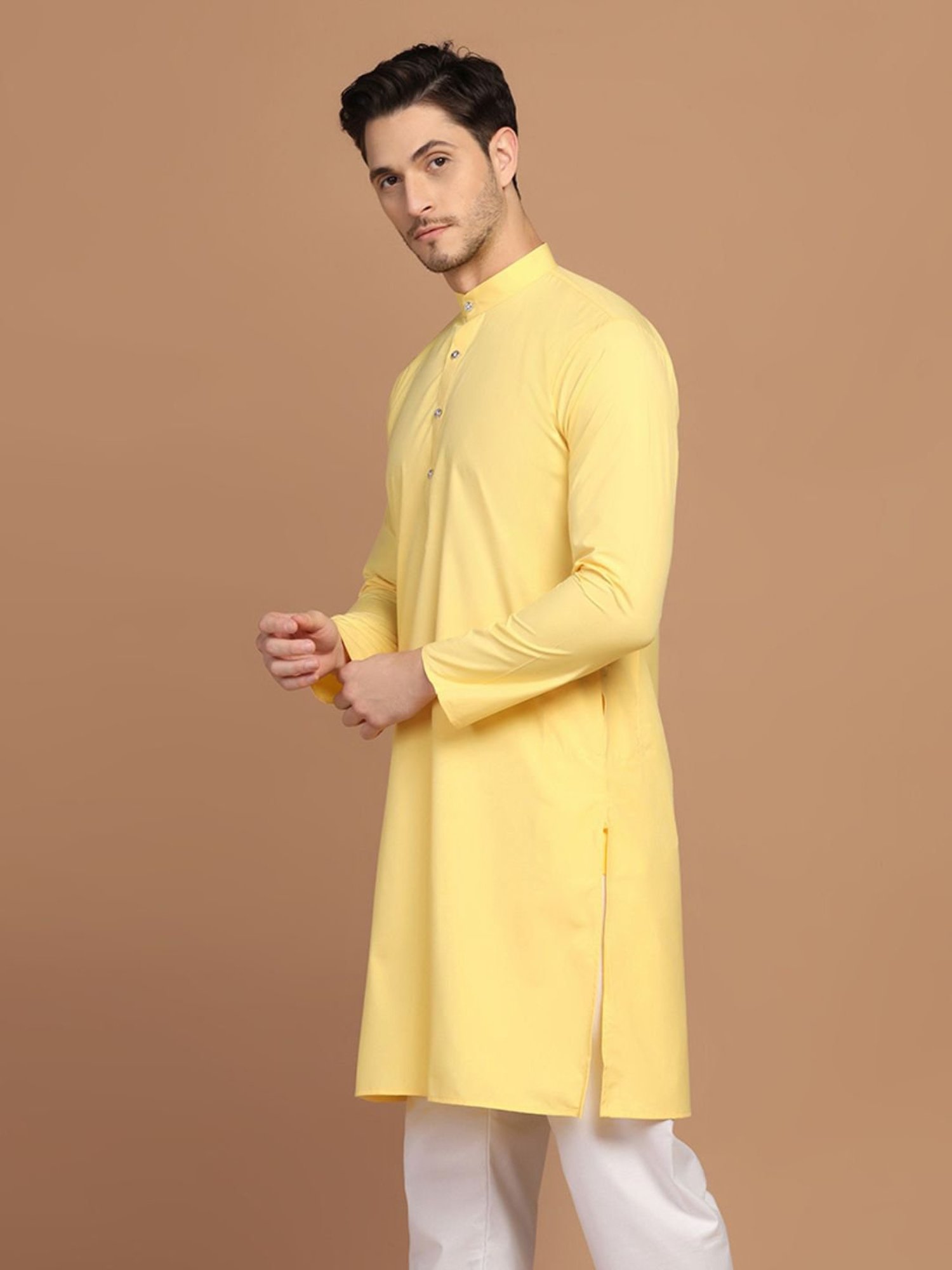 Manthan Fawn & White Regular Fit Kurta