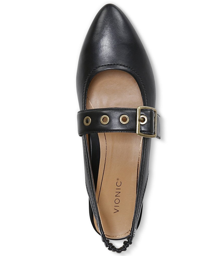 Vionic Elana Leather Buckled Strap Slingback Flats