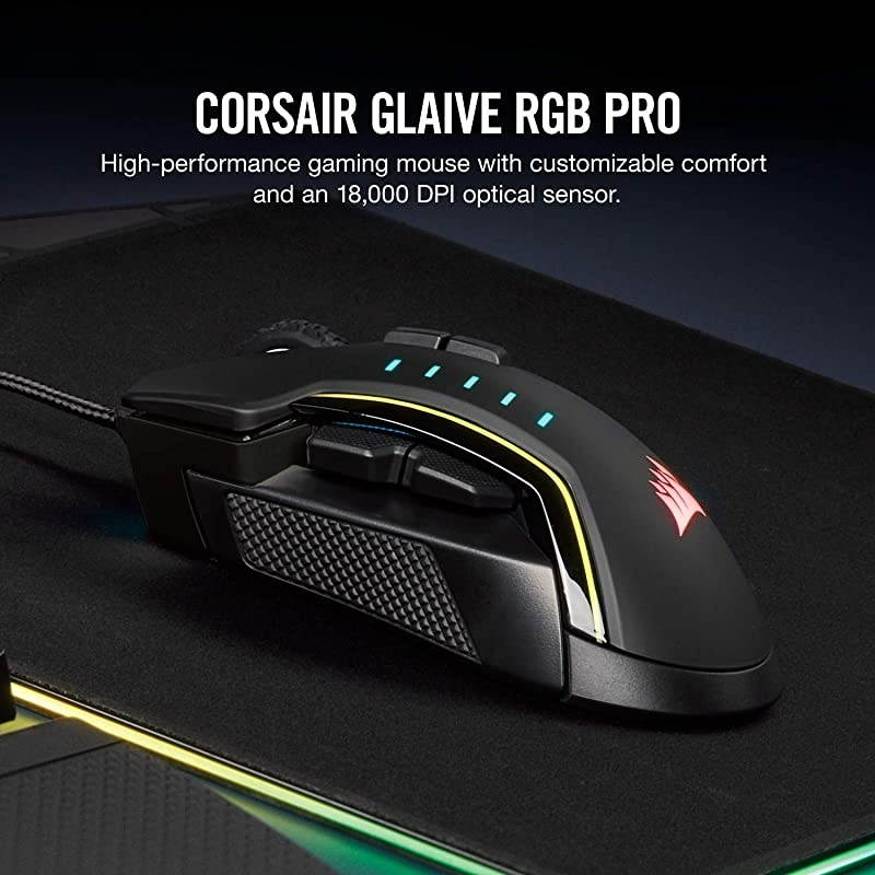Glaive PRO RGB Gaming Mouse Comfortable amp Ergonomic Interchangeable Grips 18000 DPI Optical Sensor Black