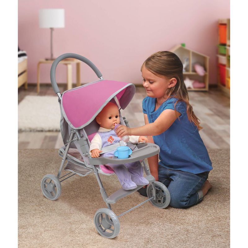 Glide Folding Single Doll Stroller - Gray/Pink