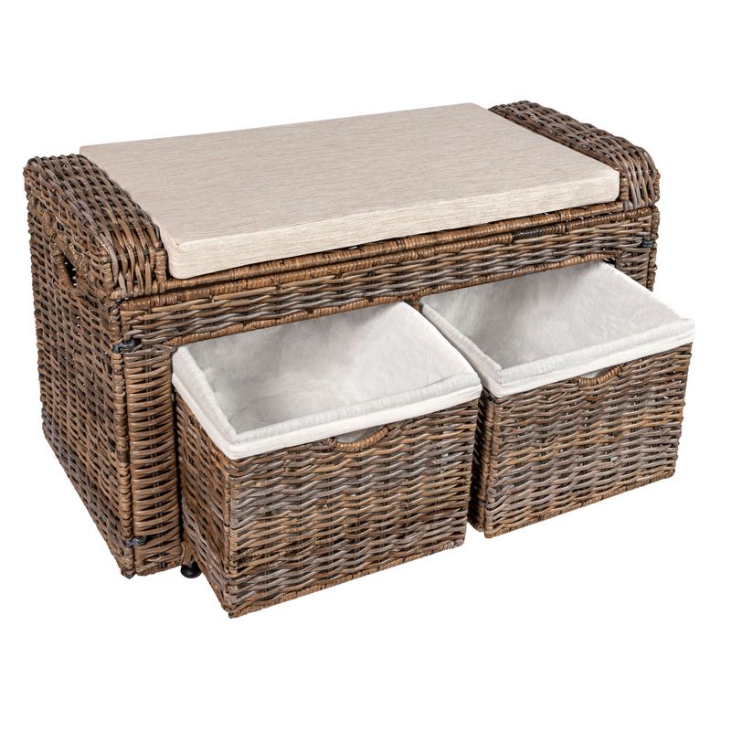 happimess Palermo 34.50" 2 Drawer Wicker Storage Bench, Gray 