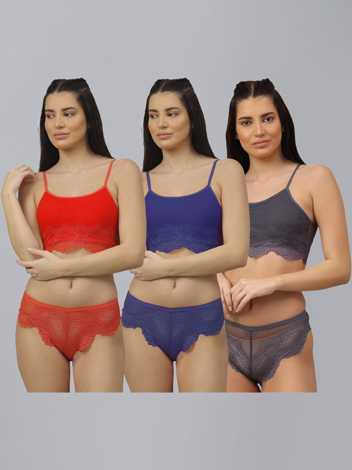 mod & shy Black Self Pattern Lingerie Set