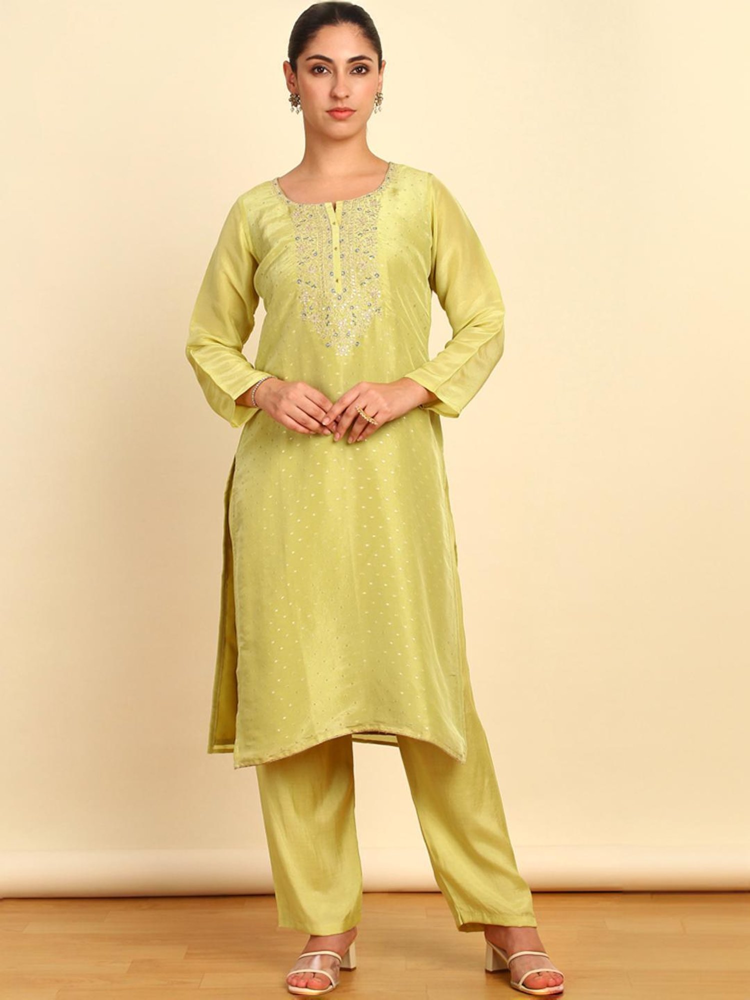Soch Womens Light Green Silk Blend Embroidered Unstitch Dress Material With Sequins