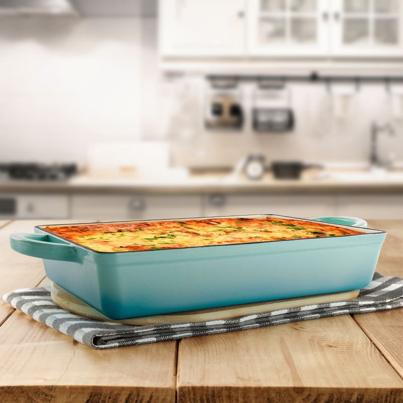Crock Pot Artisan 13 Inch Rectangular Enameled Cast Iron Bake Pan in Aqua Blue
