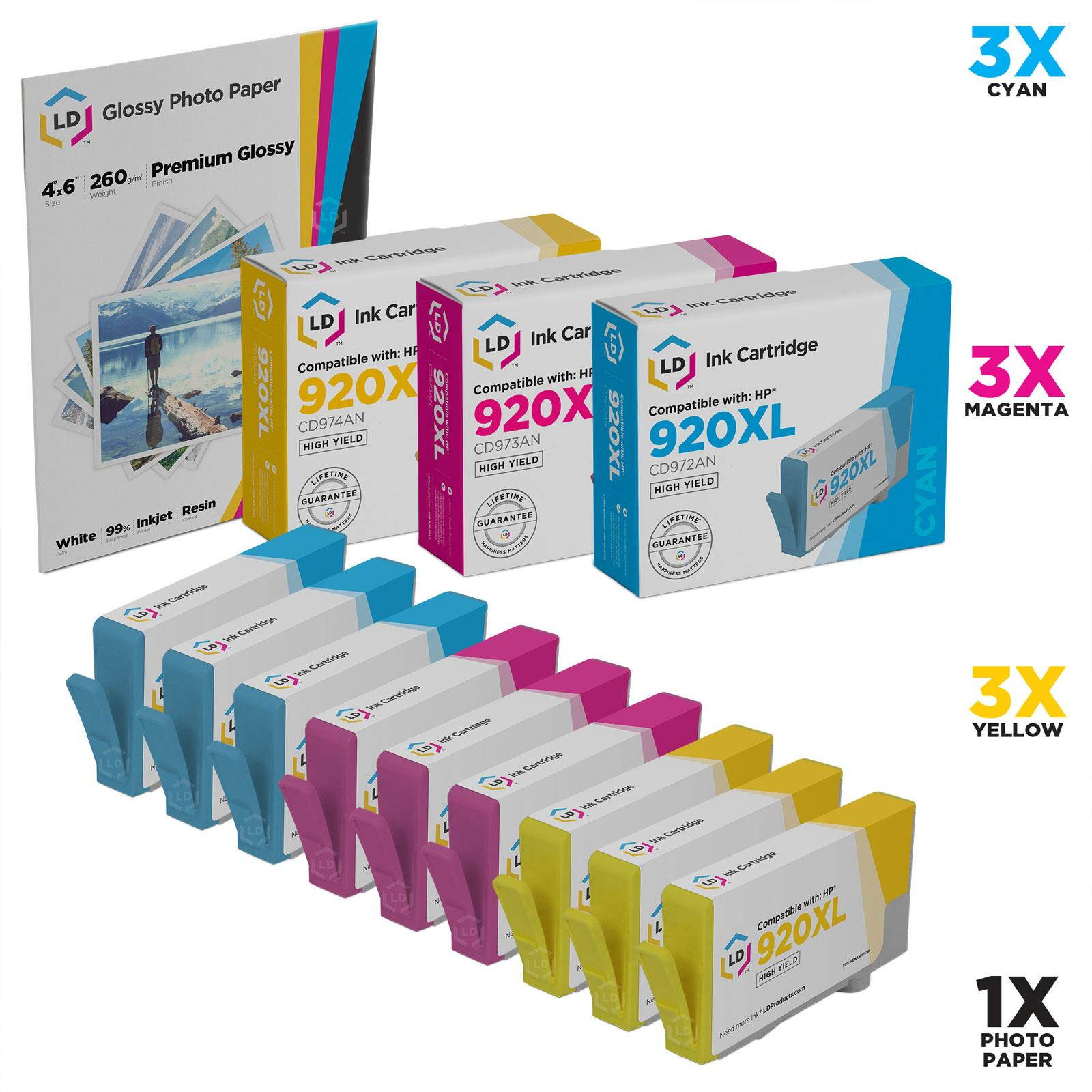 LD Compatible Ink Cartridge Replacement for HP 920XL High Yield (3 Cyan, 3 Magenta, 3 Yellow, 9-Pack)