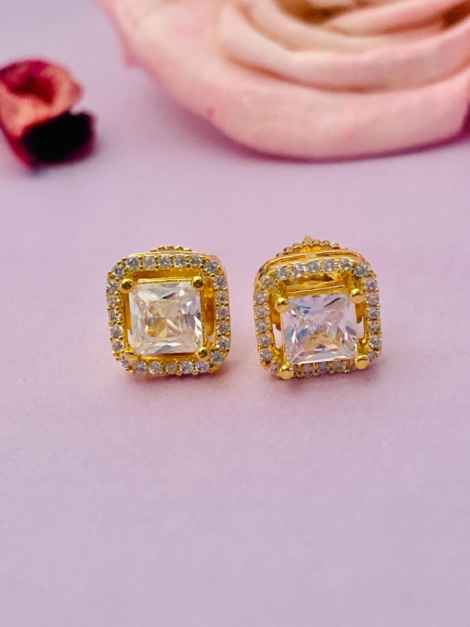 Abdesigns High Quality Gold-Plated Tiny Square CZ Stud Earrings