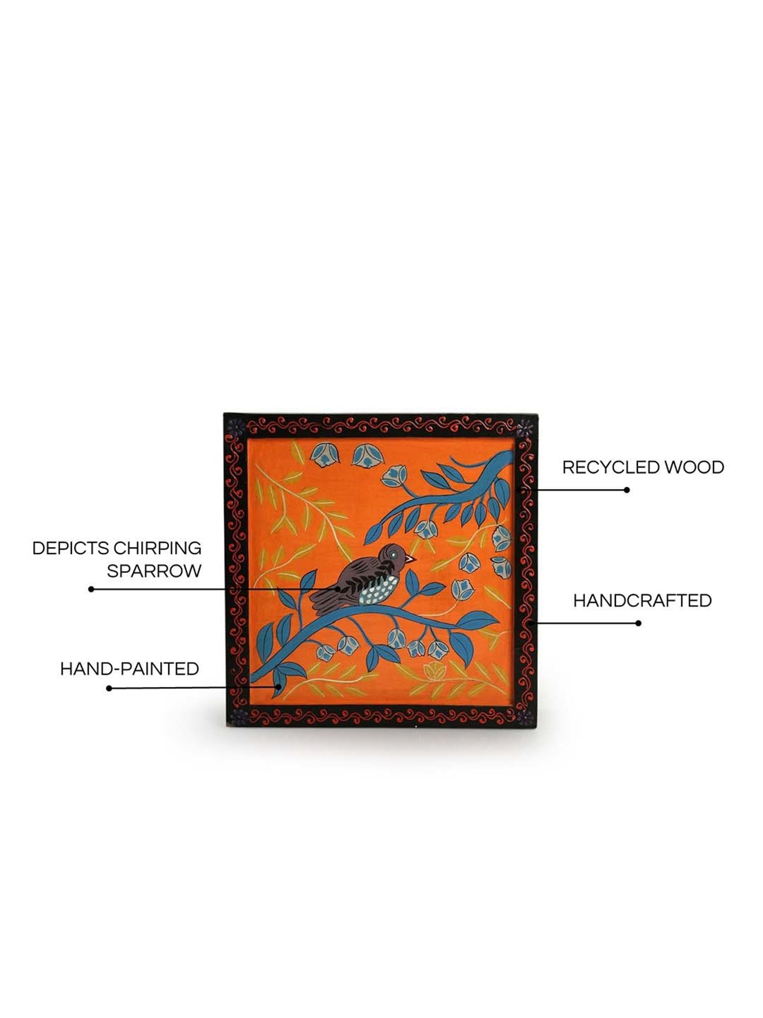 ExclusiveLane Multicolor Wood Chirping Sparrow Hand-Painted Wall Decor