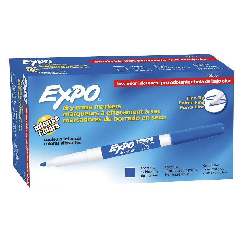EXPO Low Odor Dry Erase Marker Fine Point Blue Dozen 86003