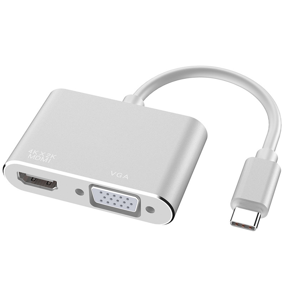USB C to HDMI VGA Adapter, 2 in 1 Type C to VGA HDMI Converter Adaptor with 4K UHD, 1080P VGA, Dual Screen Display Converter Compatible with Mac Book, Chromebook, HUAWEI, 2019 iPad Pro and more