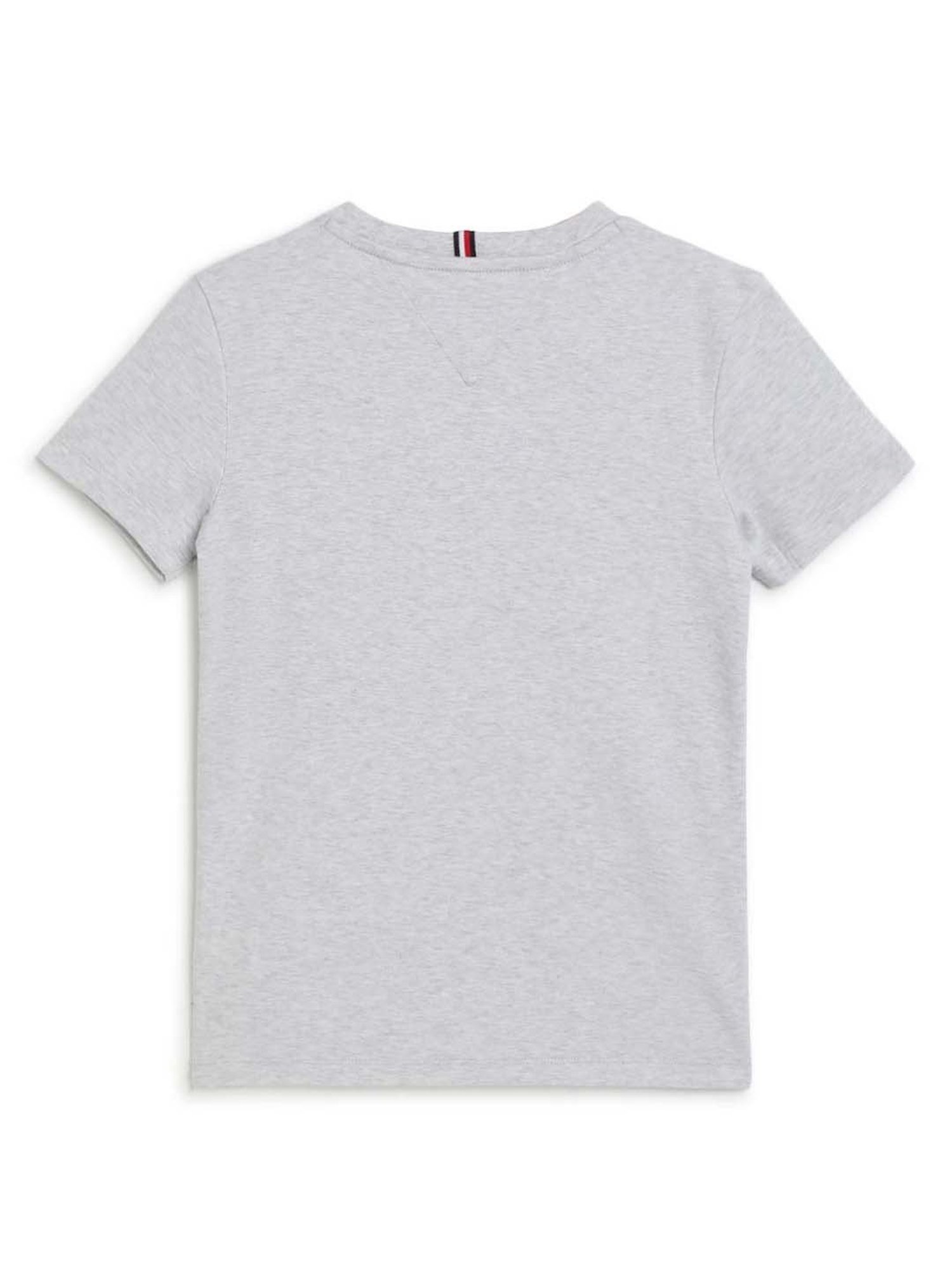 Tommy Hilfiger Boys New Light Grey Heather Logo Regular Fit T-Shirt
