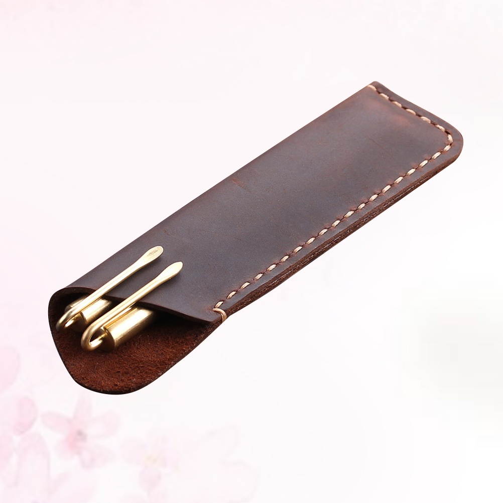 Vintage Pen Pouch Holder Pencil Protective Sleeve Bag Durable Pen Case Pen Storage Bag for Home Office School (Coffee)