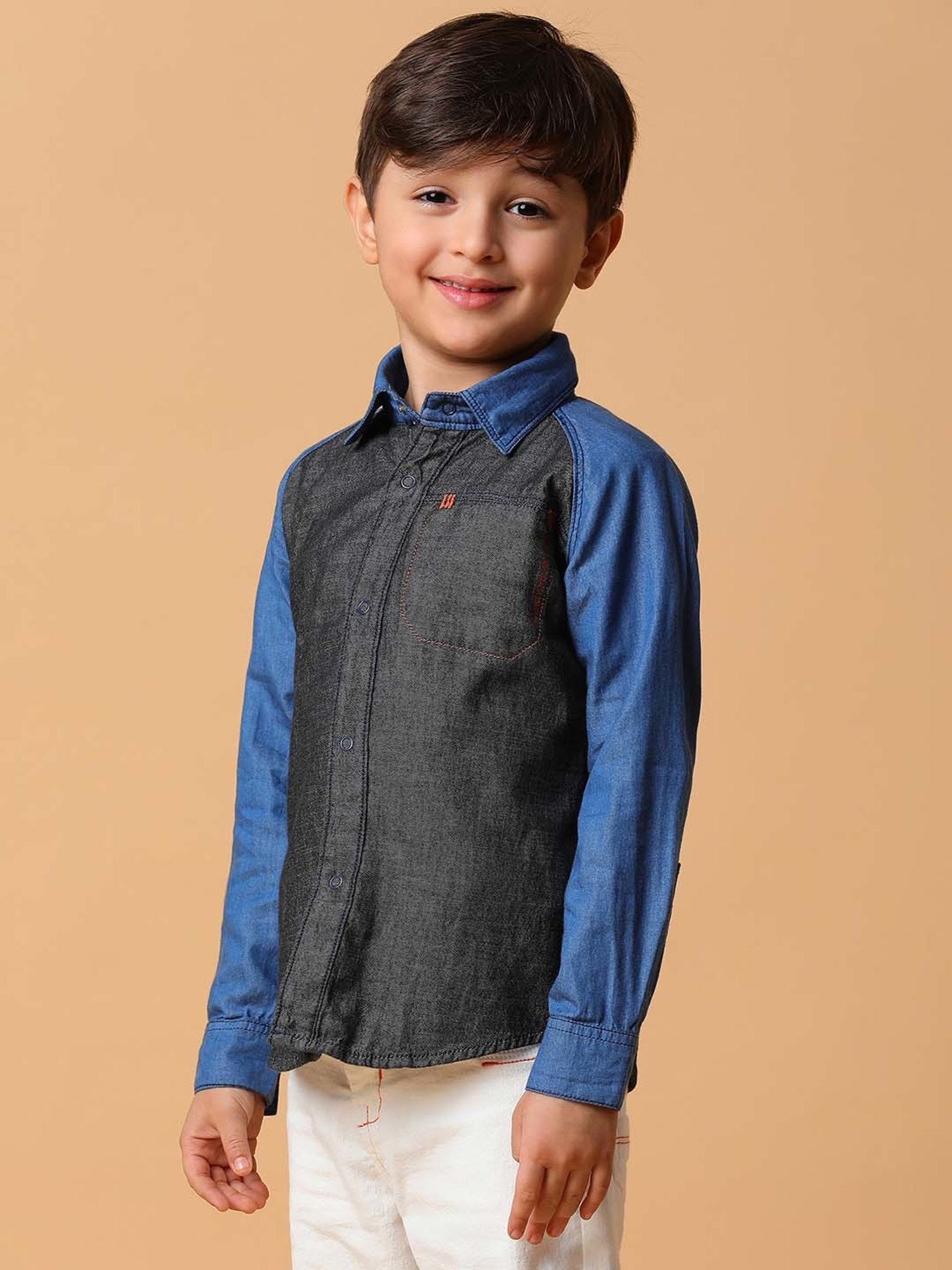 Tales & Stories Kids Black & Blue Cotton Regular Fit Full Sleeves Shirt
