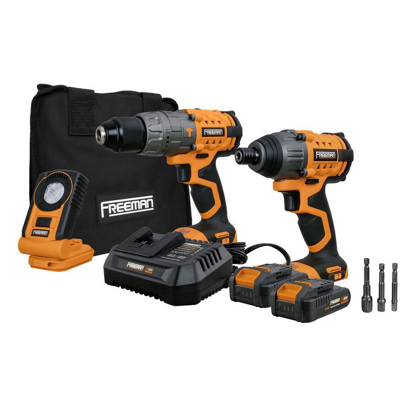 Freeman PECCKT 20V Lithium-Ion Cordless 2-Tool and LED Light Combo Kit (2 Ah)