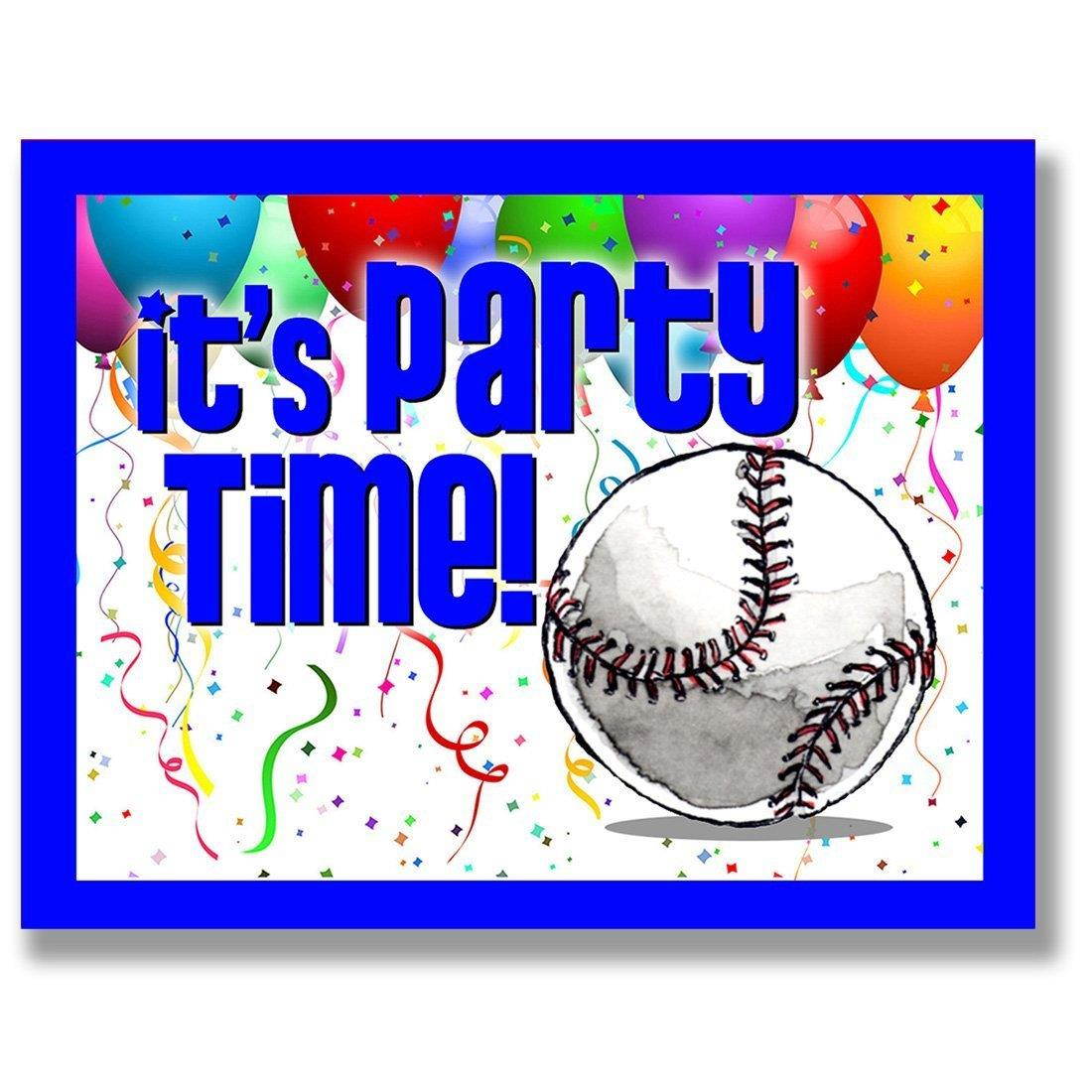 BASEBALL Party INVITATIONS (Blue, 4.25"x5.5") 12-PACK Postcard Party Invitation Stationery for players, coaches and fans birthday parties, team parties and special events! #AllProfitsToHelpKids