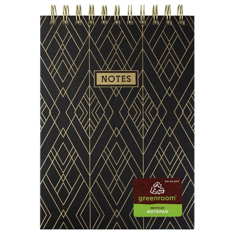 6" x 8" 100 Sheet Lined Spiral Notepad Black/Gold Foil - greenroom