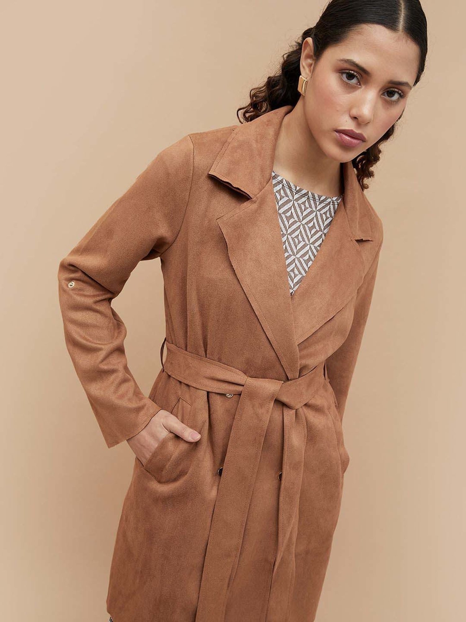 Code by Lifestyle Tan Regular Fit Long Jacket