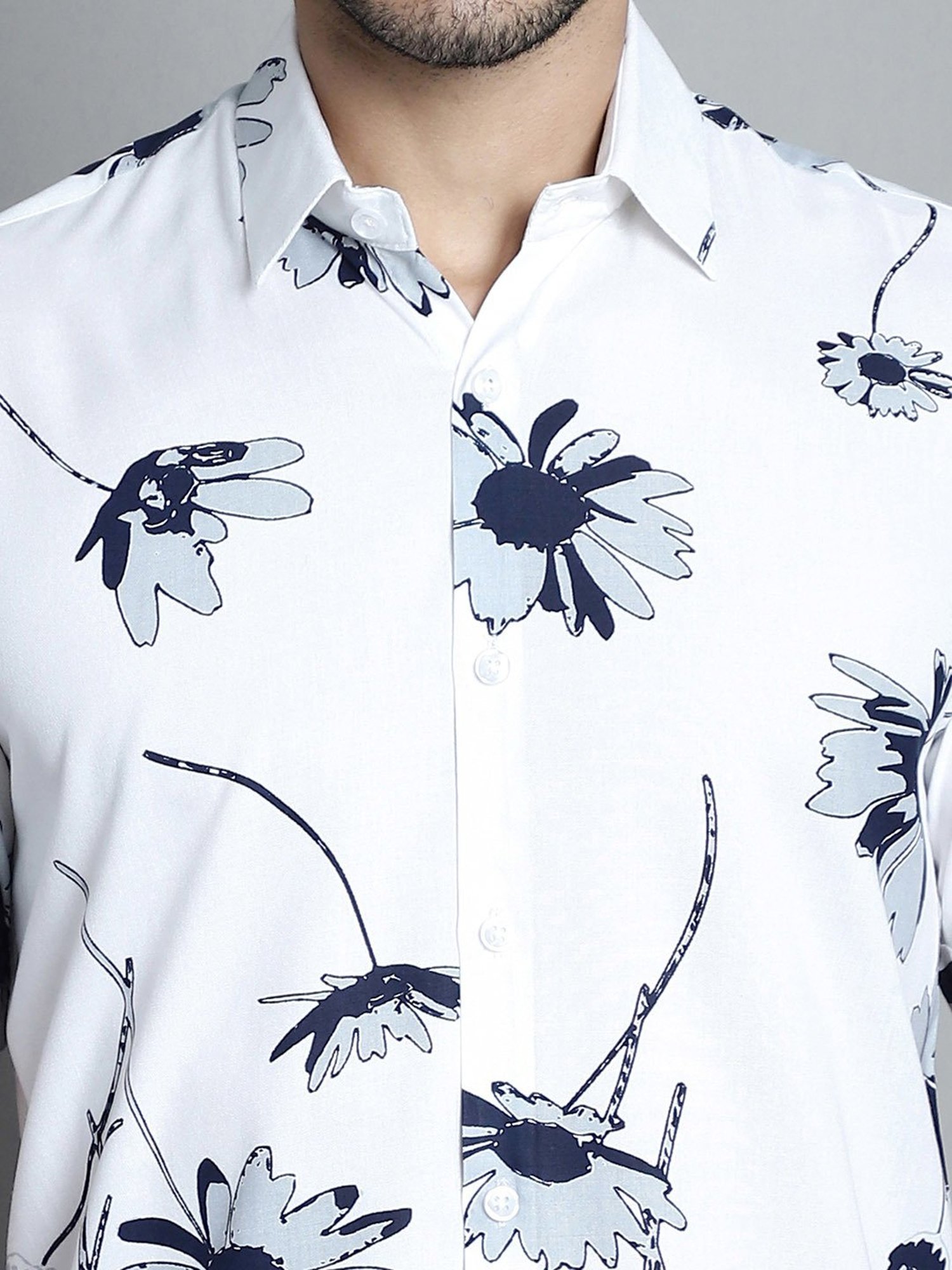 Jainish White Regular Fit Floral Print Shirt