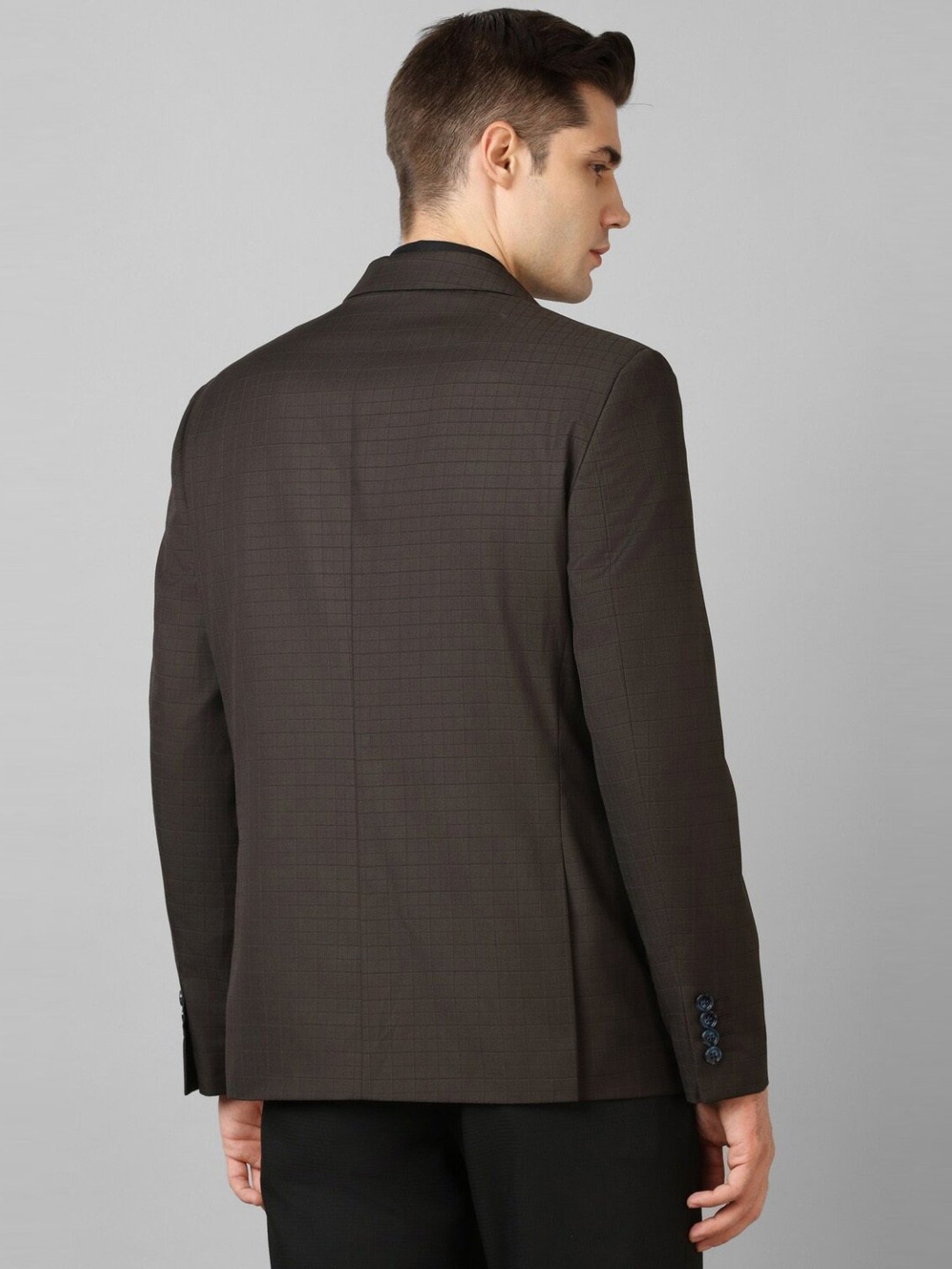Louis Philippe Brown Slim Fit Checks Blazer