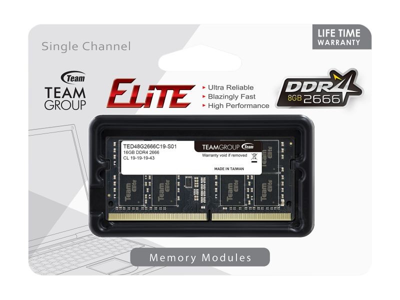 Team Elite 16GB (2 x 8GB) 260-Pin DDR4 SO-DIMM DDR4 3200 (PC4 25600) Laptop Memory Model TED416G3200C22DC-S01