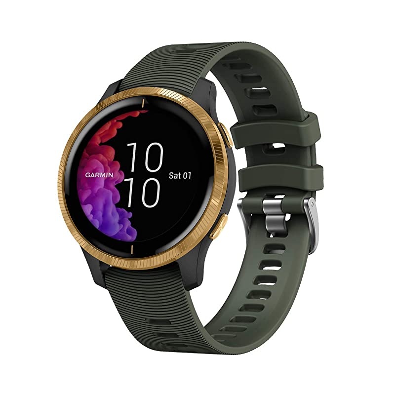 Garmin Venu GPS Smartwatch with AMOLED Display and Included  3 Straps Bundle (Black/Gold, Blue/Khaki/Lime)