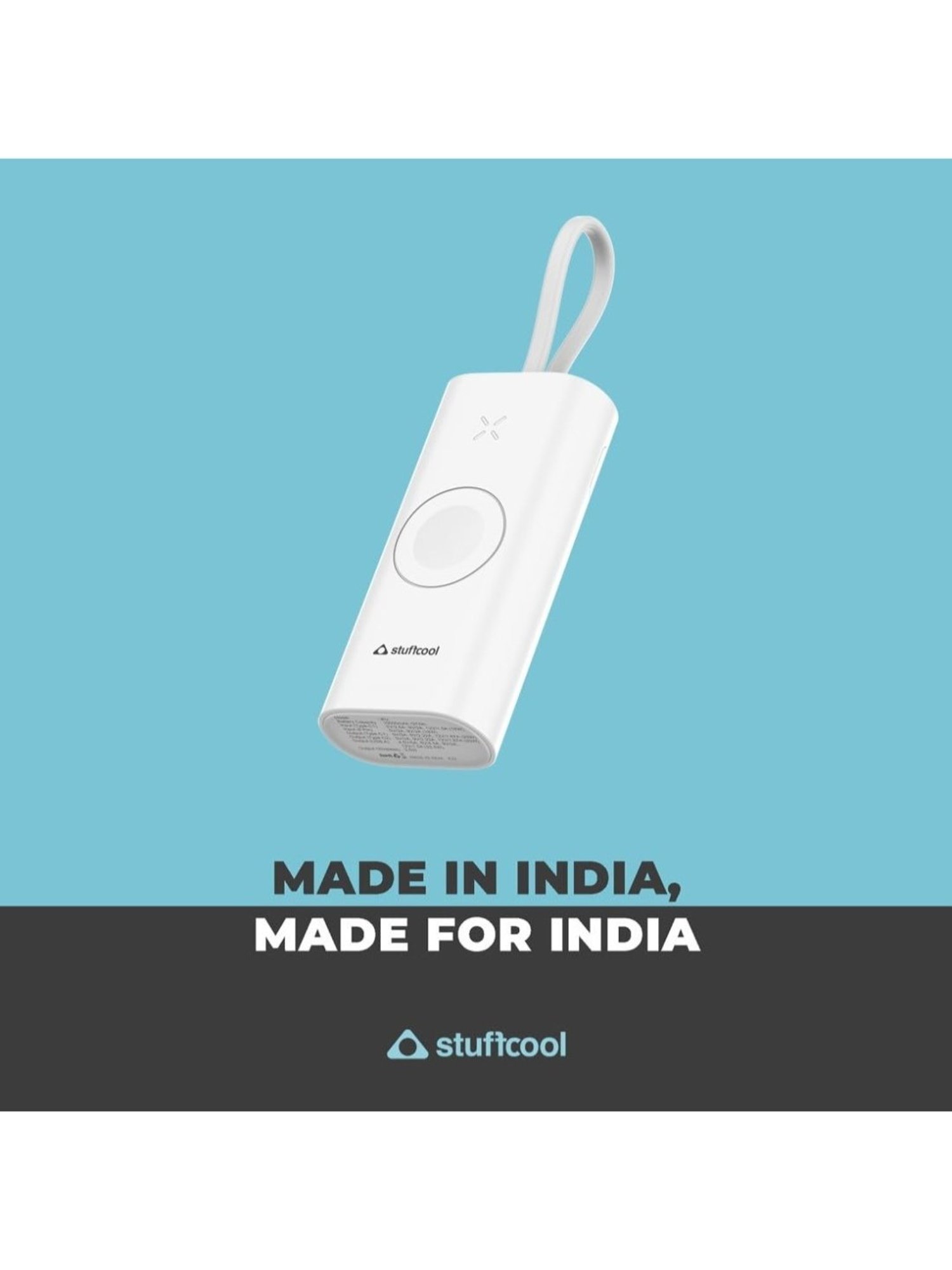 Stuffcool Ally 10000mAh Compact Powerbank with Fast Wired Charging for iPhone (White)