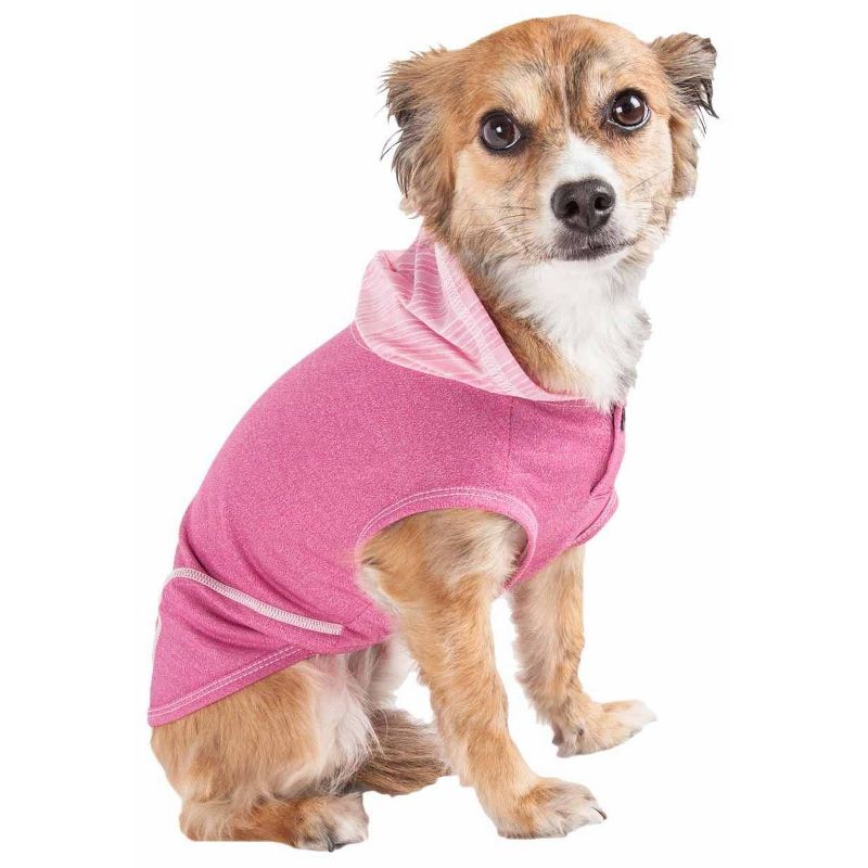 Pet Life Active Pull-Rover 4-Way Stretch Two-Toned Performance Sleeveless Hoodie Dog and Cat T-Shirt - Pink - XS
