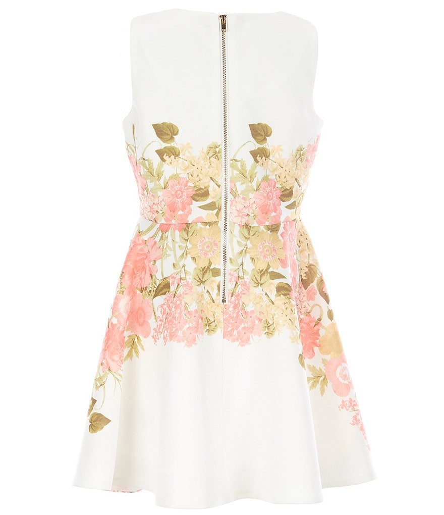 Honey and Rosie Big Girls 7-16 Sleeveless Ruffled Neck Scuba Skater Dress